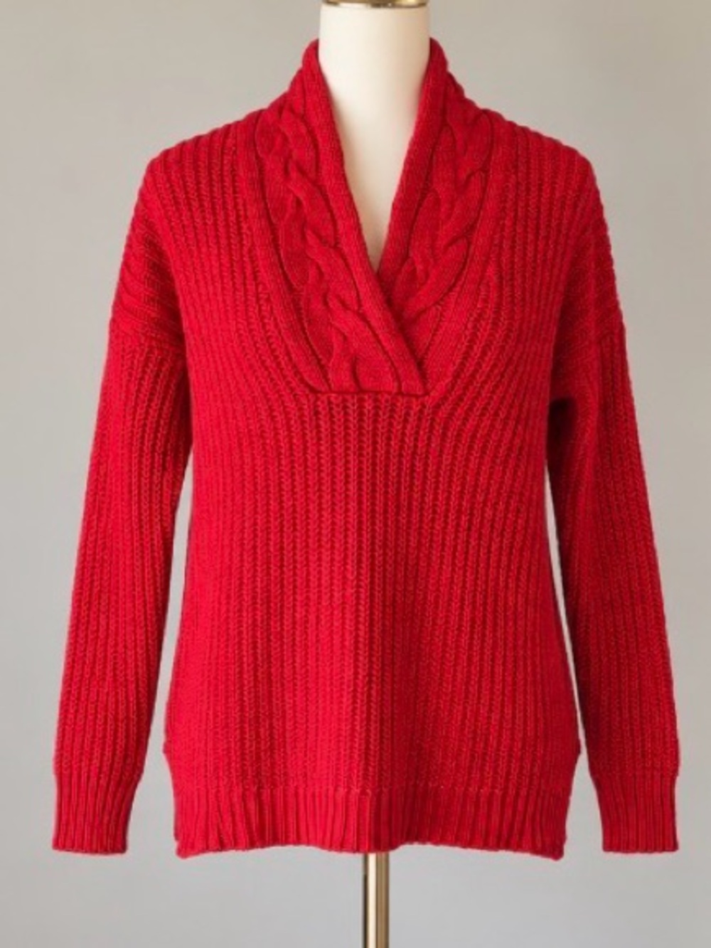 Ralph Lauren Women's V-Neck Ribbed Knit Sweater in Bright Red